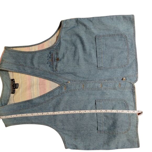 NY Line Jeans Button Front Sleeveless Vest w Pastel Striped Back L - Picture 9 of 13